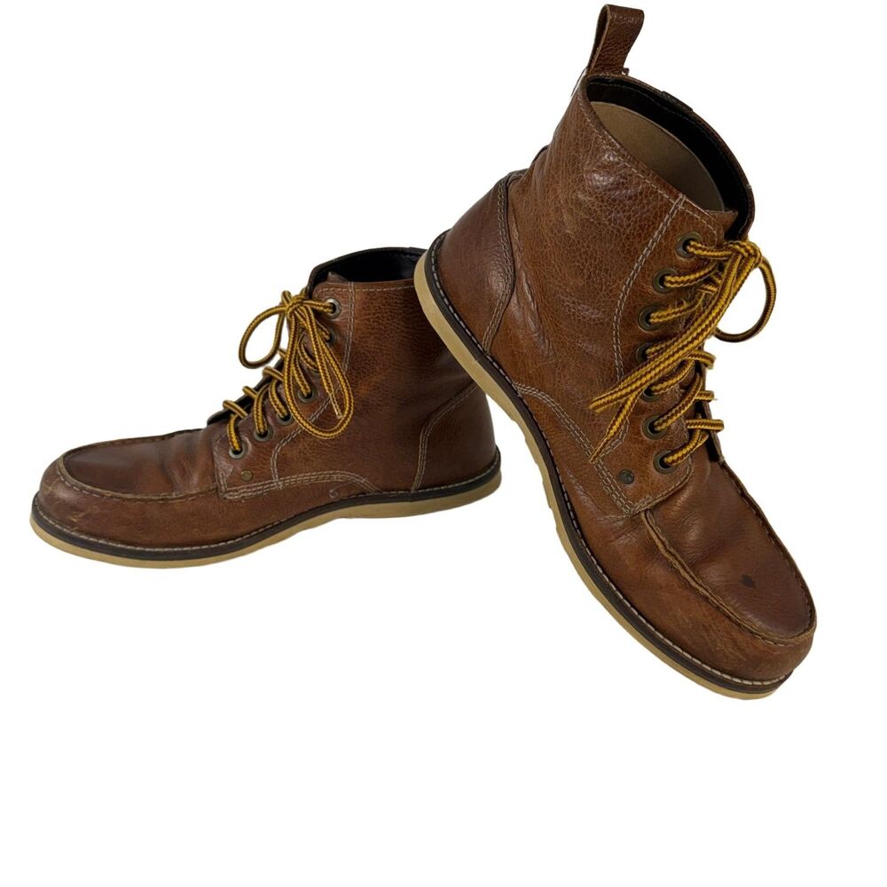 Crevo Buck Tan Caramel Brown Leather Lace-Up Moc Toe Boots Men's Size 11